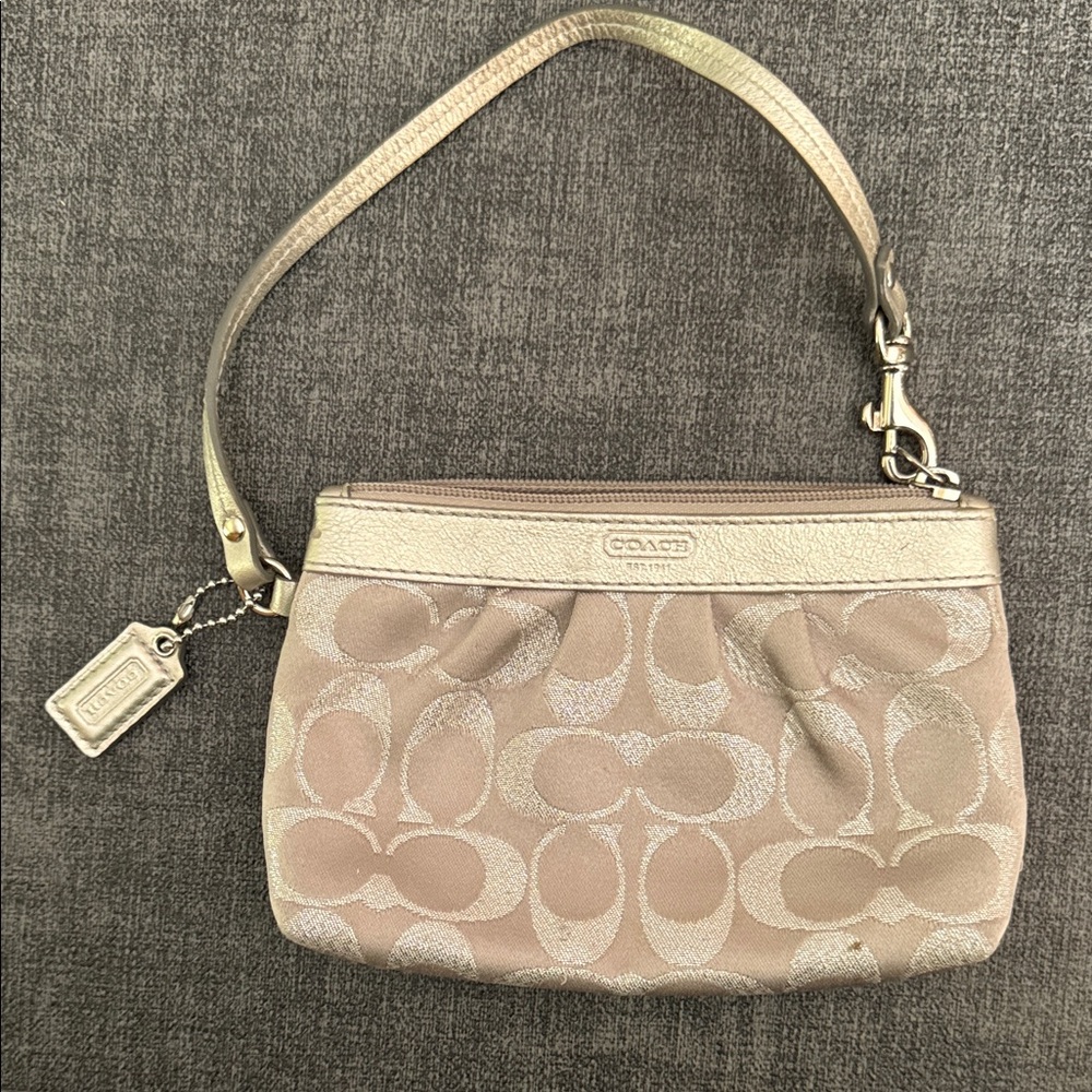 Coach Metallic Beige Signature Wristlet